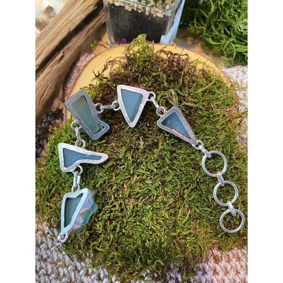 Rough Aqua Chalcedony Gemstone Sterling Silver Toggle Bracelet - Picture 5 of 5